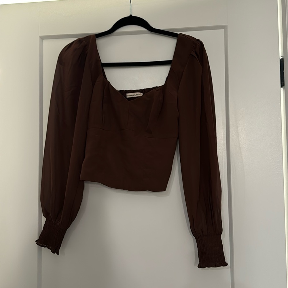 Abercrombie & Fitch Brown Long Sleeve Square Neck Blouse